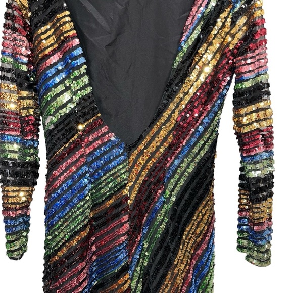 ALCOOLIQUE Sequin Mini Dress Multicolor Rainbow Size 12 Holiday Cocktail Party - Picture 16 of 16